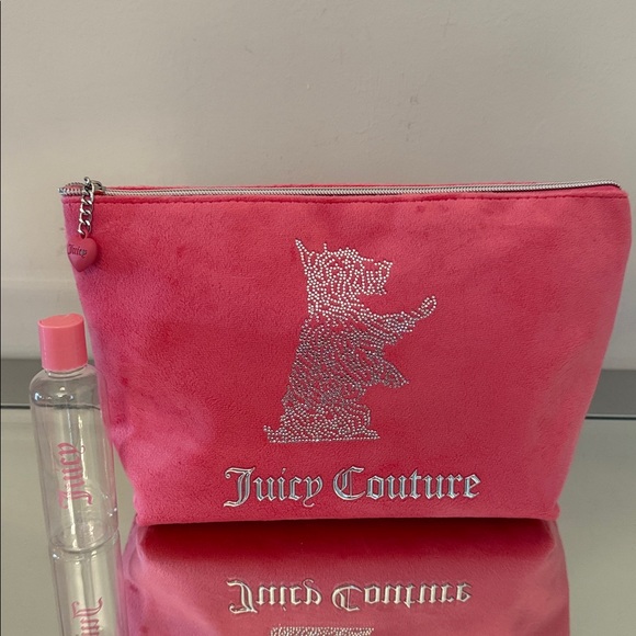 🆕 JUICY COUTURE Velour Makeup Bag Rhinestones Large Cosmetic Clutch NWOT Pink - Picture 7 of 11